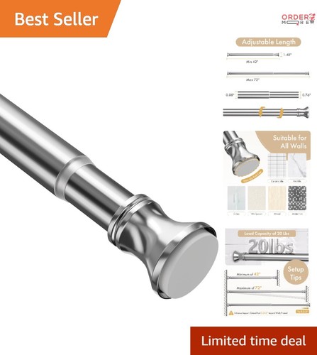 Adjustable Metal Shower Curtain Rod 42-72" Rust-Resistant Easy Install Bathroom