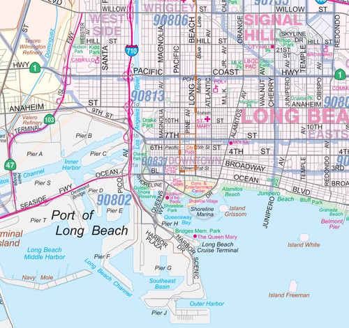Los Angeles-Long Beach (Southwest LA) Detailed Aterial Wall Map w/Zip Codes - Picture 6 of 6