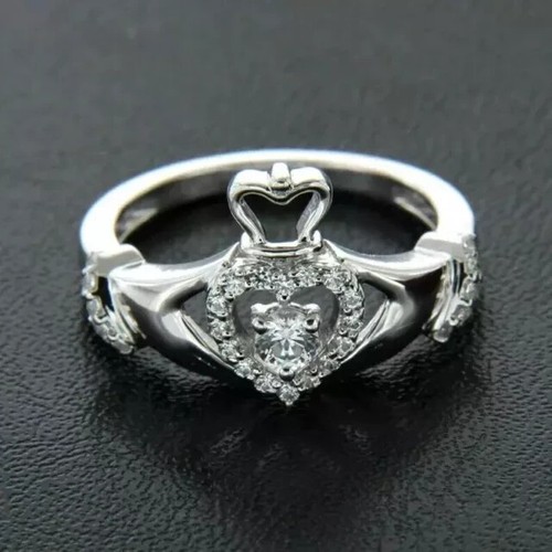 2Ct Round Lab Created Diamond Women's Heart Engagement Ring 14K White Gold Over - Picture 2 of 5