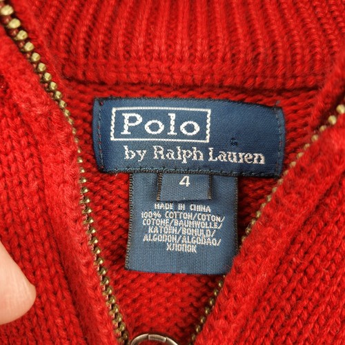 Polo Ralph Lauren Youth Size 4 Red Thick Sweater 1/4 Zip Pullover VTG - Picture 3 of 7