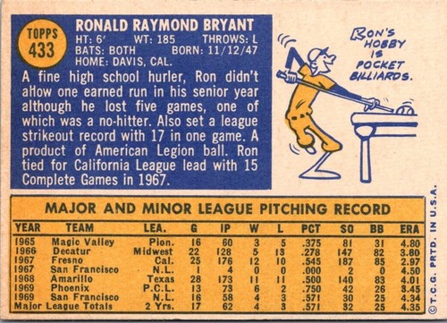 1970 Topps - #433 Ron Bryant (RC) A678 - Bild 2 von 2