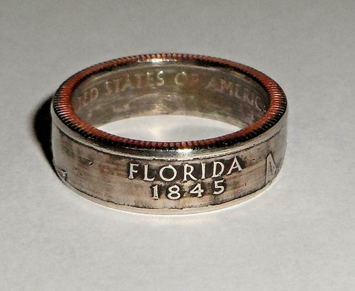Anillo moneda o colgante hecho a mano "Sellado" FLORIDA ESTADO CUARTO ESTADO EE. UU. tamaño 4-14 - Imagen 2 de 2