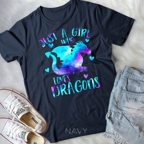 Just a Girl Who Loves Dragons Galaxy Dragon Cute Girls Gift Unisex T-shirt - Picture 5 of 11