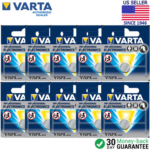 10 Varta  145mAh 1.55v Electronic Silver Oxide Coin  Battery V76PX(08/22 Dating) - Picture 1 of 2