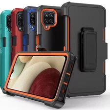 For Samsung Galaxy A12 Case Phone Cover Shockproof Belt Tempered Glass Screen