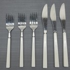 Vintage Japan Stainless Steel White Plastic Handle Flatware 3 Knives 3 Forks