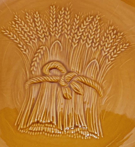 Plato de cena franciscano cerámica cosecha de trigo marrón dorado 10 1/2"" década de 1950 de colección - Imagen 5 de 6