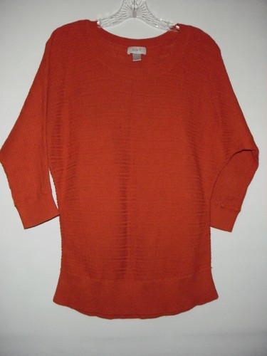 Ann Taylor Loft Cotton Dark Orange Scoop Neck Bat wing Sleeve Knit Sweater S