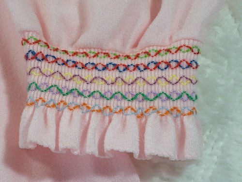 Smocked Housecoat Robe Pink Grandmacore Full Length Vtg Sz L Evening Sleepwear - Picture 3 of 11