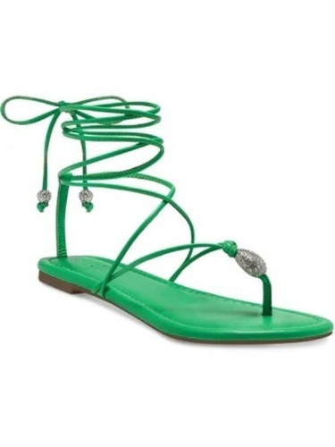 INC Women's Amille Faux Leather Ankle Tie Strappy Sandals Green Smooth Size 7.5M - Picture 4 of 5