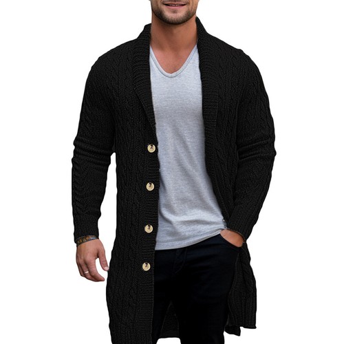 Men s Classic V-Neck Cable Knit Button Up Cardigan Sweater Long Sleeve Lapel Wi - Picture 6 of 20