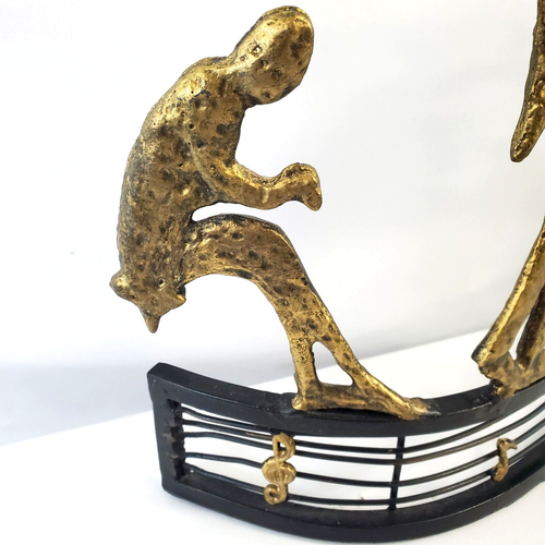 Cast Metal Quintet Music Score Statue 5 Musicians Bass Sax Piano Violin Trumpet - Picture 5 of 10