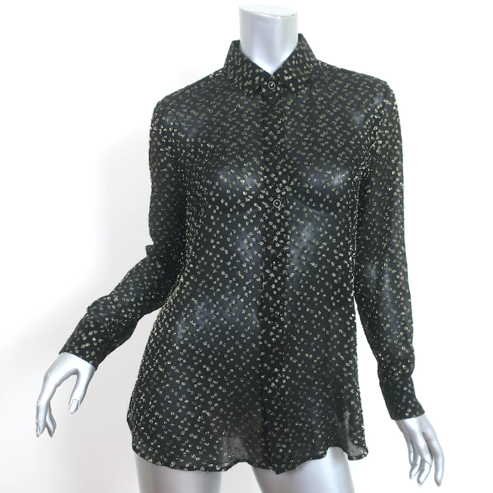 Camicia a pois metallizzata Saint Laurent nera oro seta taglia 42 manica lunga
