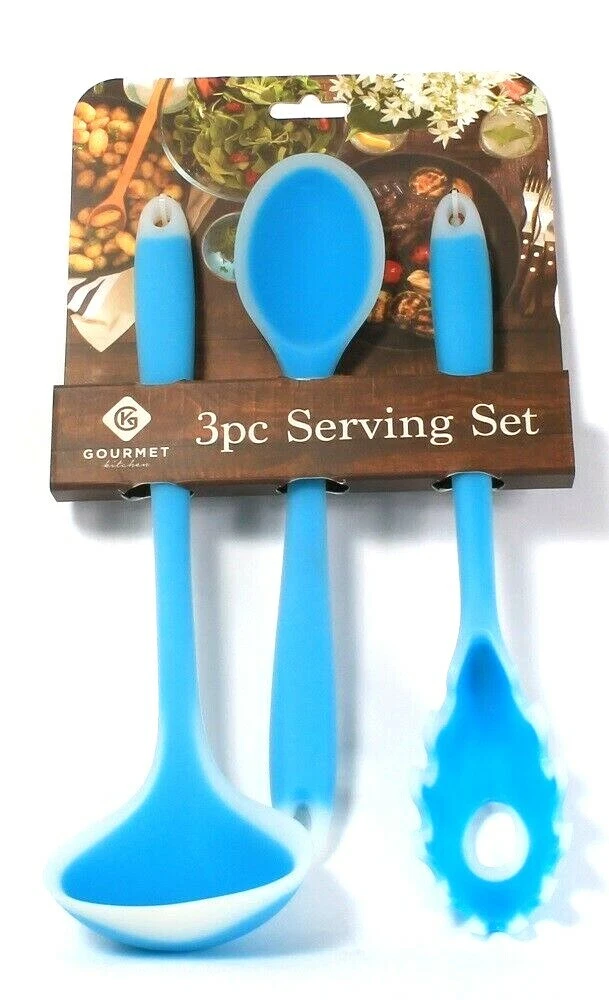 Gourmet Kitchen 3 Piece Serving Set Pasta Server Spoon & Ladle BPA Free Silicone