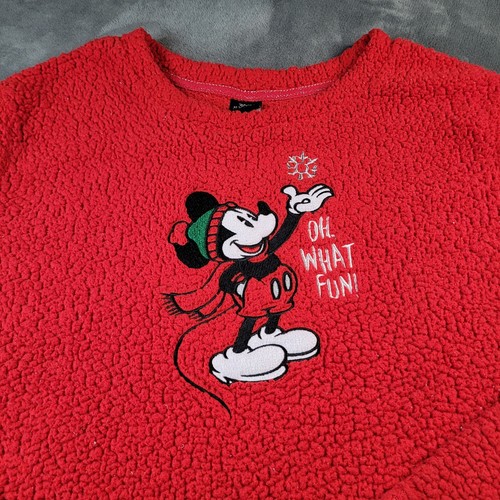 Disney Mickey Mouse Weihnachten Flauschiger Fleece Pullover Crew Erwachsene L Rot Urlaub - Bild 1 von 6
