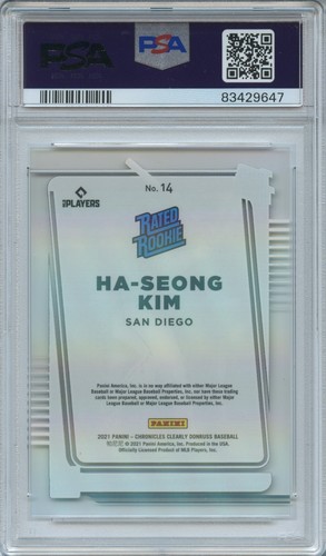 PSA 9 2021 CHRONICLES CLEARLY DONRUSS GOLD #14 HA-SEONG KIM RC **JERSEY #7/10** - Picture 2 of 2