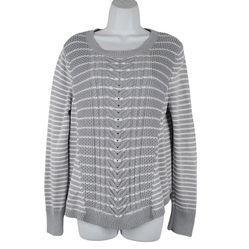Cupio Pullover Sweater Womens L Gray White Cotton Rayon Long Sleeve Flared Hem - Picture 2 of 8
