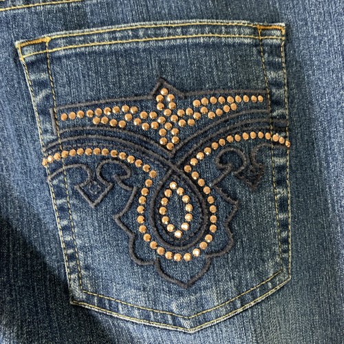 Kikit Jeans Womens Size 14 Bootcut Blue Distressed Denim Rose Gold Stud pockets - Picture 6 of 8