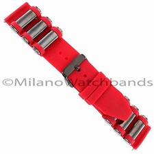 24mm Trendy Rubber Silicone Red With Gray Tone Large Inserts Watch Band Strap