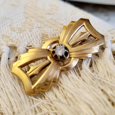 Broche Vintage Années 30/40 En Forme De Nœud - Plaqué Or Jaune - Dimensions 40x17mm - Marque Fix - Occasion