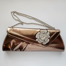 Gorgeous Rosegold W/rhinestone clutch/evening Bag With Strap 12" Wide