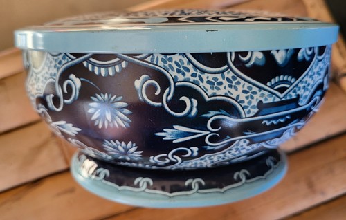 Vintage ~ 2er Set ~ DELFTER BLAU rund 10" TABLETT + KEKS-/TEEDOSE BEHÄLTER England - Bild 10 von 13
