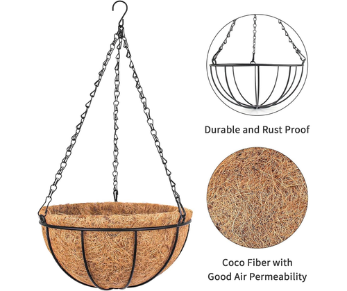 Cesta maceta colgante de metal con revestimiento de fibra de coco redonda para interior/exterior - Imagen 8 de 15
