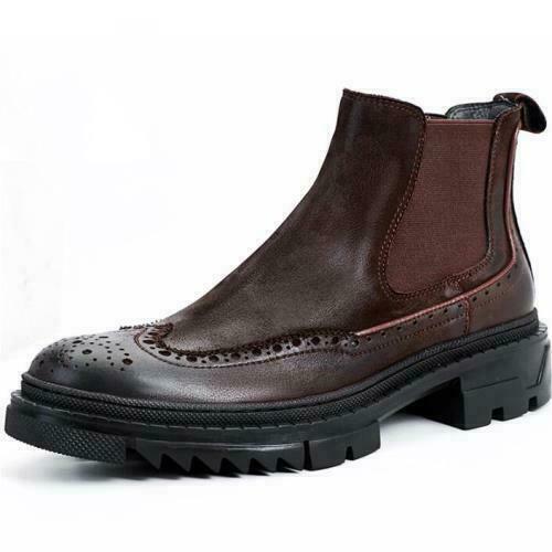 Retro Mens Brogue Real Leather Chelsea 