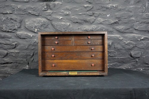 Antike Ingenieure Holz Werkzeugschrank/Truhe in Eiche mit 7 Schubladen ~ Neu Filz - Bild 2 von 10