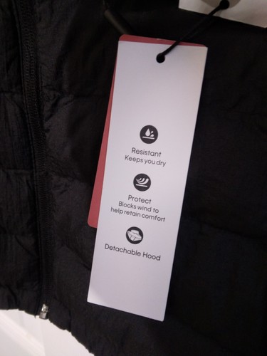 Calvin Klein Women's Puffer Black Coat Size Medium Detachable Hood MSRP $180 NEW - Picture 7 of 20