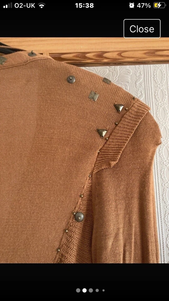 Supertrash Mujer Marrón Cuello en V Tejido Viscosa Vestido con Secuencias Metálicas Talla M Foto 2 de 4