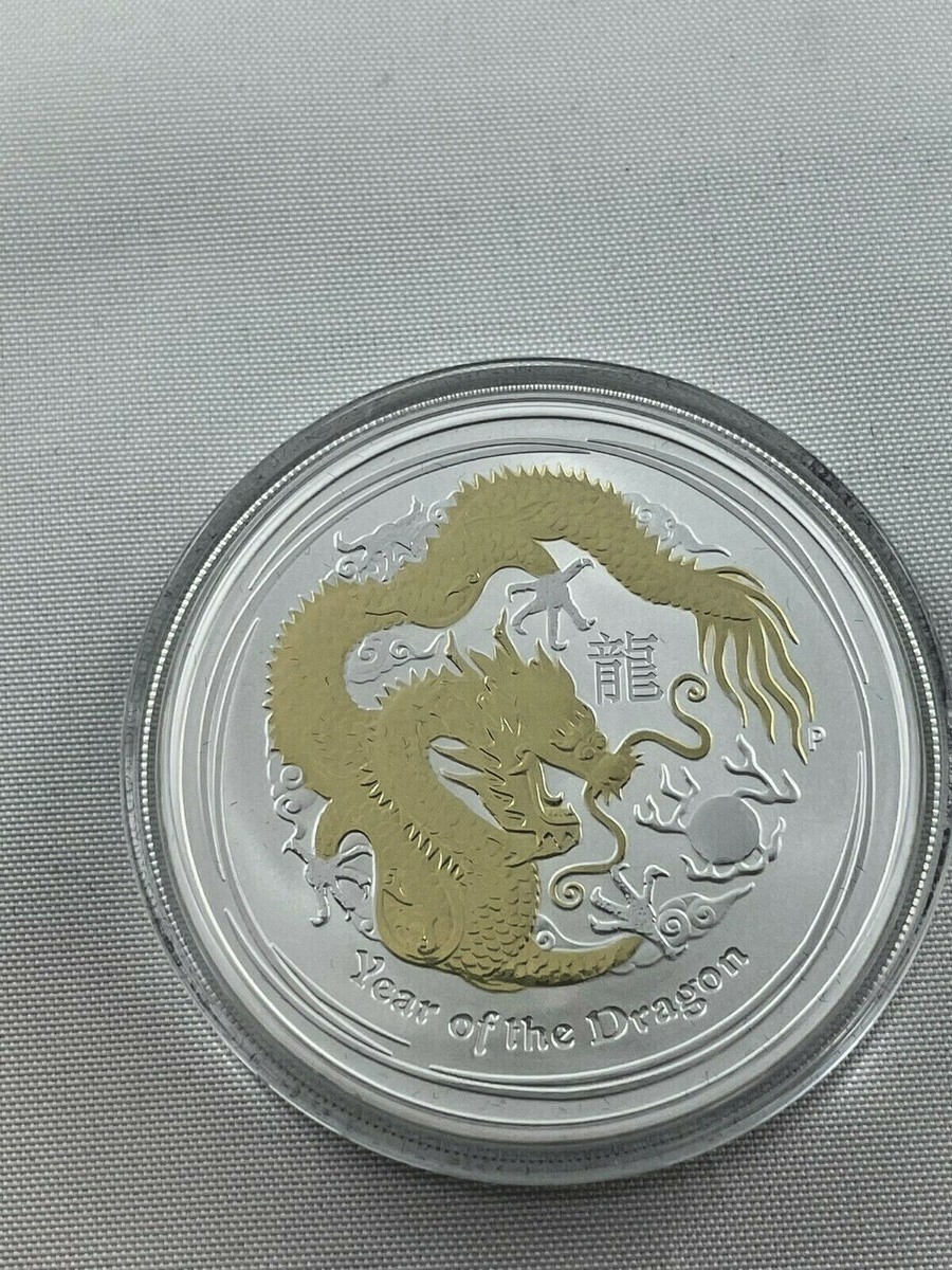 2012 Gilded Dragon Lunar Series II Year of the Dragon, 1oz Silver