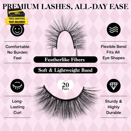 False Eyelashes Natural Look Fake Lashes 20 Pairs Wispy Fluffy False Lashes Faux - Picture 2 of 7