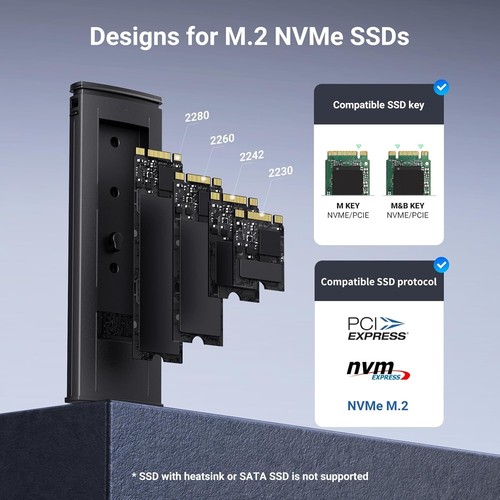 M.2 Nvme SSD Enclosure Adapter, 10Gbps USB C 3.2 Gen2, Tool-Free External Enclos - Picture 6 of 8