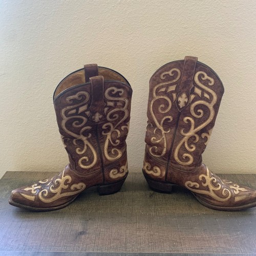 Tony Lama Women's 6.5 B Brown Snip Toe Cowgirl Boots VF3924 Embroidered GUC Read - Picture 3 of 11