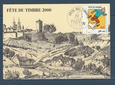carte  1er jour  journée fête du timbre  Tintin  52  Chaumont  2000