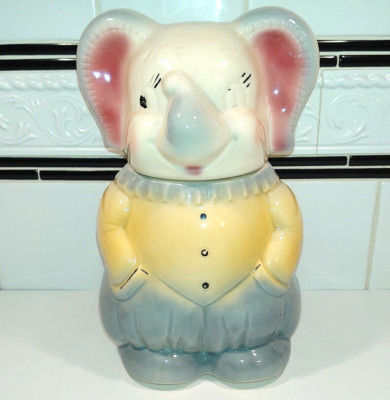 Vintage American Bisque Baby Circus Elephant Cookie Jar, 11 x8''x8.5'' VGUC