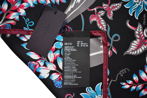 🆕️NEW Authentic PRADA FLORAL Printed 100% SILK Pocket Square Handkerchief - Picture 9 of 10