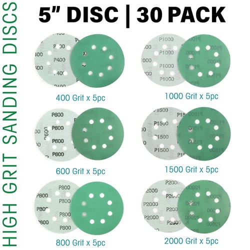Discos de lijado de 5 pulgadas 400-2000 gancho de arena bucle de 8 orificios papel de lija orbital surtido - Imagen 11 de 13