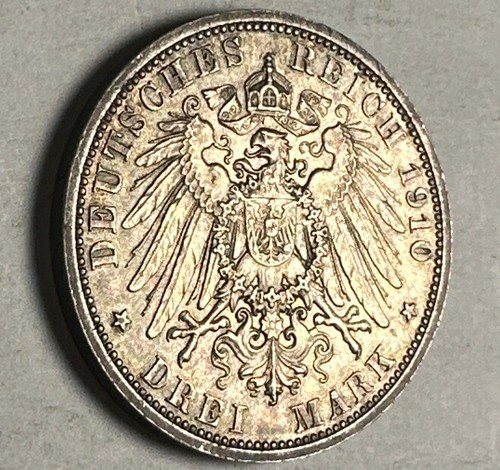 1910 A Deutschland 3 Mark 3M Sachsen-Weimar-Eisenach Silber reiche Patina - Bild 4 von 4