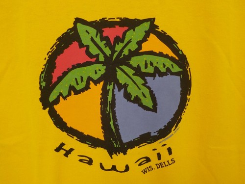 WISCONSIN DELLS T-SHIRT YOUTH SZ L (14/16) YELLOW HAWAII BRIGHT PALM TREE NWOT - Picture 3 of 13