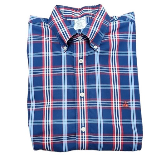 Camisa Brooks Brothers Regent Para Hombres L Azul Rojo Cuadros Sin Hierro Abotonada Supima - Imagen 2 de 11