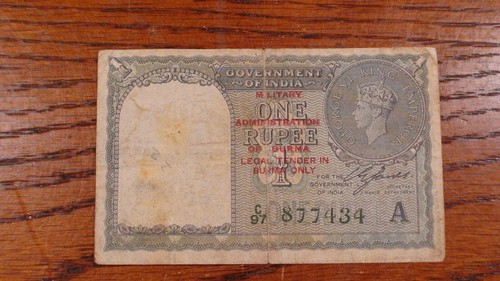 RARE 1940 GOVERNMENT OF INDIA ONE RUPEE NOTE 1R BILL BUY IT NOW! - Picture 2 of 4