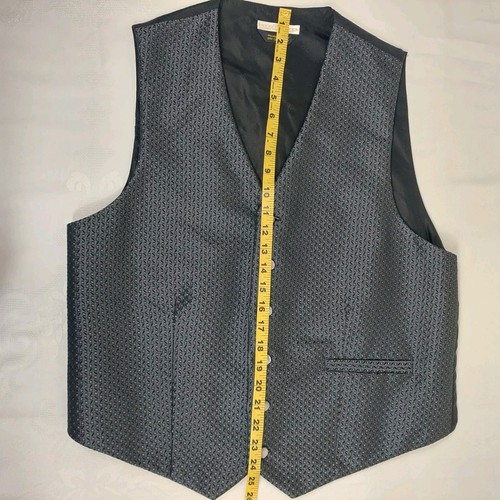 Carrot & Gibbs Men's Vest Waistcoat L Large 100% Silk Black Gray Geometric - Picture 9 of 10