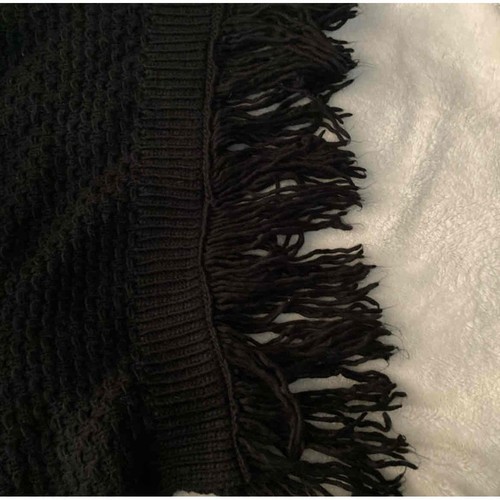 NWOT Elan Black Fringe Knit Bohemian Poncho Sweater Shrug One Size Women’s - Picture 6 of 7