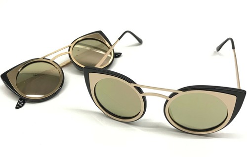 Stylish Retro Ladies Big Black Cat Eye Sunglasses Rose Gold Mirrored UV400 Lens - Picture 2 of 5