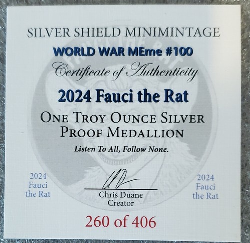 1oz 2024 Fauci The Rat Proof With COA + Box Silver Shield VAX Attack Clot Shot - Imagen 3 de 23