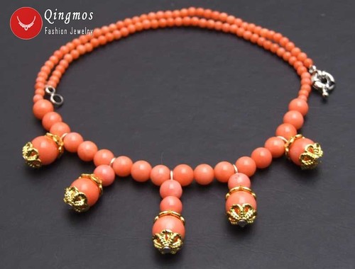 4-10mm Round Natural Pink Coral Necklace for Women with Pendant Chokers 17" - Picture 3 of 5