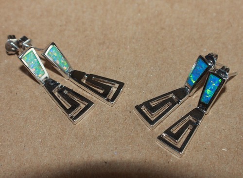 Intarsien Labor Feueropal Ohrringe Edelstein versilbert Schmuck römisch griechisch Schlüssel - Bild 4 von 20