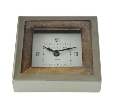 Zeitgenössische Holz gekippte Tischuhr Schreibtischuhr Silber Metall Keilform 15x10cm
